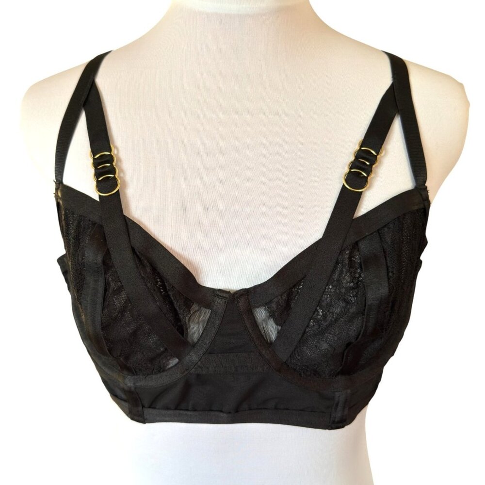 Torrid Curve Longline Black Lace Bra, Size 00 (10, M/L), Underwire Strappy NEW